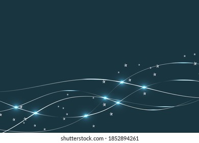 Silvery blue festive background with wavy lines and sparkles with place for your text. Vector illustration. Decorative background for your announcement and advertisement.