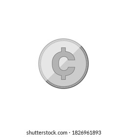 Silvery coin. Cent icon. Flat vector image.