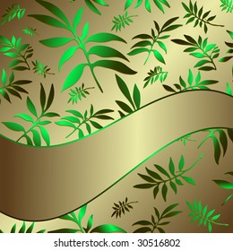 Silvery floral background with wave banner (vector)