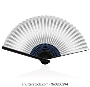 Silvery folding fan - elegant, stylish, posh. Isolated vector illustration on white background.