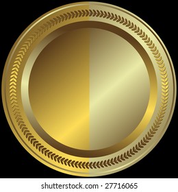 Silvery and golden plate with vintage ornament at the black  background (vector)