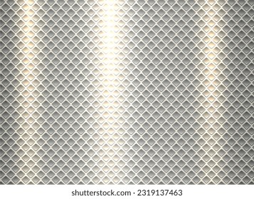 Silvery gray shiny metallic background, with squares perforated pattern, vector illustration.