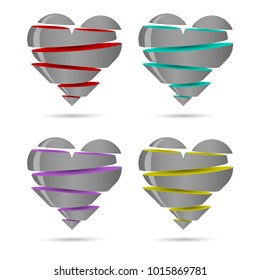 Silvery heart from several multi-colored parts, isolated. Vector illustration. Easy to change color