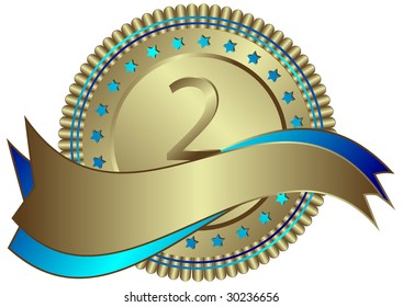 Silvery plate with  ribbons and blue stars (vector)
