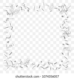Silvery shine of confetti. Abstract background with falling silver tiny confetti. Luxury festive background for your design, cards, invitations, gift, vip. Vector.