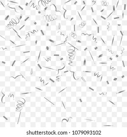 Silvery shine of confetti. Abstract background with falling silver tiny confetti. Luxury festive background for your design, cards, invitations, gift, vip. Vector.