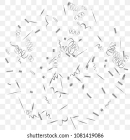 Silvery shine of confetti. Abstract background with falling silver tiny confetti. Luxury festive background for your design, cards, invitations, gift, vip. Vector.