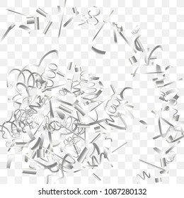 Silvery shine of confetti. Abstract background with falling silver tiny confetti. Luxury festive background for your design, cards, invitations, gift, vip. Vector.