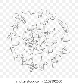 Silvery shine of confetti. Abstract background with falling silver tiny confetti. Luxury festive background for your design, cards, invitations, gift, vip. Vector.