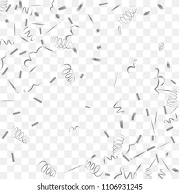 Silvery shine of confetti. Abstract background with falling silver tiny confetti. Luxury festive background for your design, cards, invitations, gift, vip. Vector.