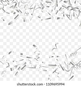Silvery shine of confetti. Abstract background with falling silver tiny confetti. Luxury festive background for your design, cards, invitations, gift, vip. Vector.