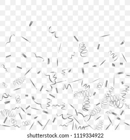 Silvery shine of confetti. Abstract background with falling silver tiny confetti. Luxury festive background for your design, cards, invitations, gift, vip. Vector.