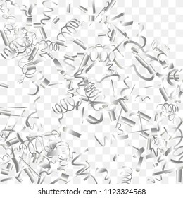 Silvery shine of confetti. Abstract background with falling silver tiny confetti. Luxury festive background for your design, cards, invitations, gift, vip. Vector.