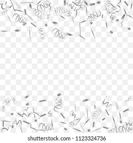 Silvery shine of confetti. Abstract background with falling silver tiny confetti. Luxury festive background for your design, cards, invitations, gift, vip. Vector.