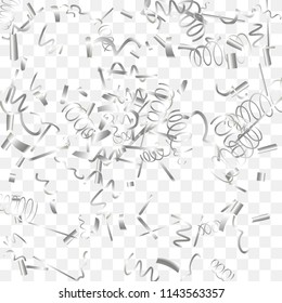 Silvery shine of confetti. Abstract background with falling silver tiny confetti. Luxury festive background for your design, cards, invitations, gift, vip. Vector.