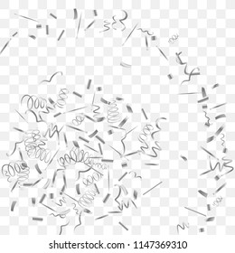 Silvery shine of confetti. Abstract background with falling silver tiny confetti. Luxury festive background for your design, cards, invitations, gift, vip. Vector.