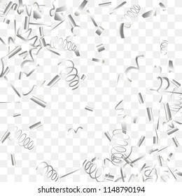 Silvery shine of confetti. Abstract background with falling silver tiny confetti. Luxury festive background for your design, cards, invitations, gift, vip. Vector.