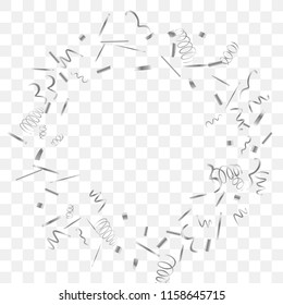 Silvery shine of confetti. Abstract background with falling silver tiny confetti. Luxury festive background for your design, cards, invitations, gift, vip. Vector.
