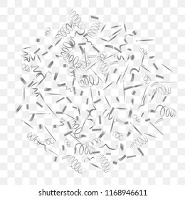 Silvery shine of confetti. Abstract background with falling silver tiny confetti. Luxury festive background for your design, cards, invitations, gift, vip. Vector.