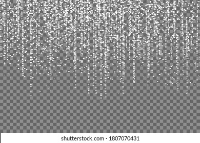 Silvery small confetti on a black background. Luxury festive New Year background. Silver shiny abstract texture. Element of design. Vector illustration, EPS 10.