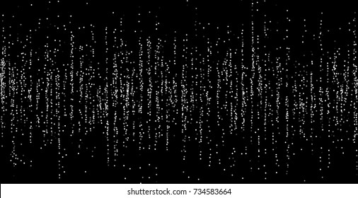Silvery small confetti on a black background. Luxury festive New Year background. Silver shiny abstract texture. Element of design. Vector illustration, EPS 10.