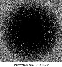 Silvery small confetti on a black background. Luxury festive New Year background. Silver shiny abstract texture. Element of design. Vector illustration, EPS 10.
