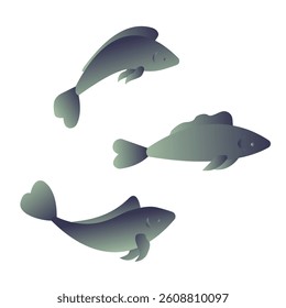 Silvery small fish. Icons in flat style. Vector illustration on white background.