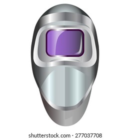Silvery welding mask. Silvery robot head.
