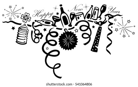 Silvester garland with streamers, lanterns and drinks