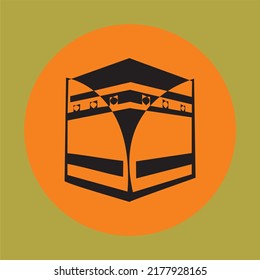 Silwet of Kaaba in orange circle. Simple Kaaba logo editable. Suitable for travel logos, mecca travel logo, symbol or icon of Ramadhan, Eid, Hajj and Umrah Mubarak tourism. Vector illustration kaaba.