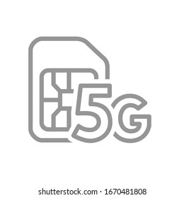 SIM card with 5G network line icon. Mobile slot, phone chip symbol