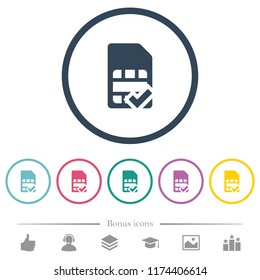 SIM card accepted flat color icons in round outlines. 6 bonus icons included.