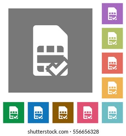 SIM card accepted flat icons on simple color square backgrounds