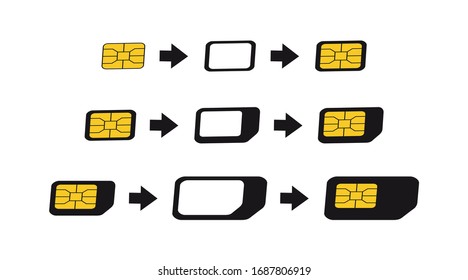 SIM Card Adapters Icon Set. ESIM To Nano, Nano To Micro, Micro To Normal Sim-card Converters.