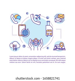 SIM card benefits concept icon with text. International coverage and roaming services. PPT page vector template. Brochure, magazine, booklet design element with linear illustrations