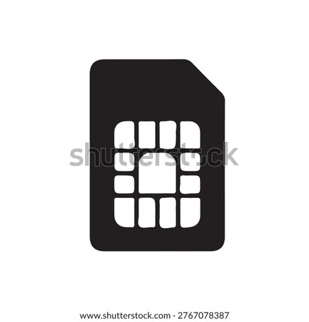 Sim card black and white flat vector icon design. Sim card symbol and clip art