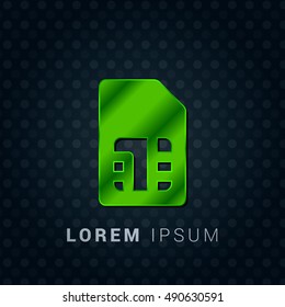 SIM Card Bright Green chromium precious metallic 3D Icon / Logo Design