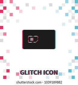 Sim card with case  glitch effect vector icon.