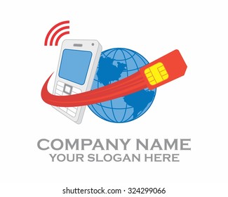 sim card cellphone globe earth vector logo image icon