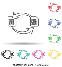 Sim card changing multi color set icon. Simple thin line, outline of telecommunication icons for ui and ux, website or mobile application