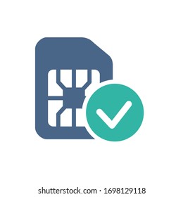 SIM card check flat icon. Approved phone number, account for mobile card symbol