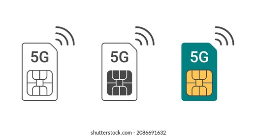 SIM card communication 5G. SIM card icons for a mobile phone. Vector illustration