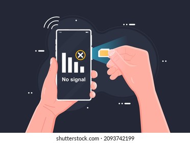 SIM card concept in vector illustration. Mobile network with microchip technology. Modern telecommunications, people using mobile Internet and telephone.