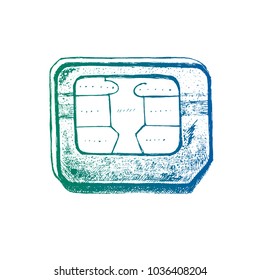 The sim card drawn by hand.  Nice modern illustration. Phone chip.  Gradient from green to blue. 