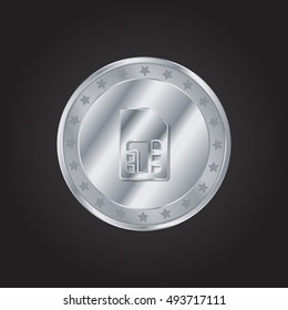 SIM Card embossed realistic silver / platinum coin precious Icon / Logo Design