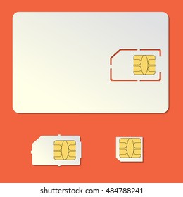Sim card empty vector set. Cell phone standard and micro chip.