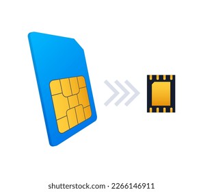 SIM Card and eSIM Embedded SIM card icon symbol concept. SIM card evolution concept. Vector illustration.
