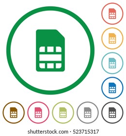 SIM card flat color icons in round outlines