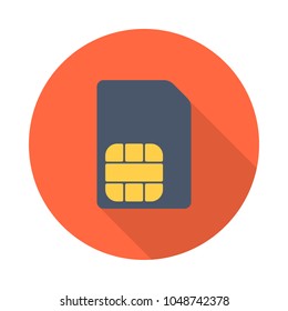 Sim card flat icon with long shadow isolated on orange background. Simple sim card in flat style, vector illustration.