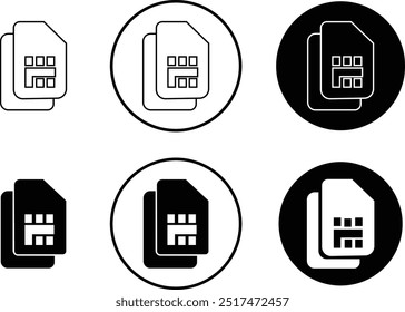 Conjunto de ícones planos do cartão SIM. Micro, nano, simcard duplo, nova tecnologia Sim, elementos de design de modelo de vetor de chip de telefone celular, sinais para design gráfico de loja eletrônica. isolado em fundo transparente.